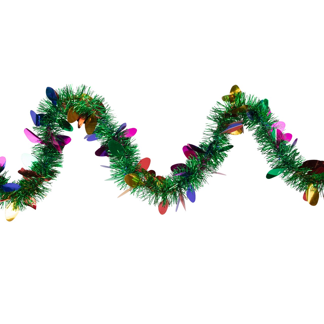 Northlight Christmas Light Bulb Wrapped Tinsel Commercial Garland - 50' x 2" - Green and Multicolor - Unlit